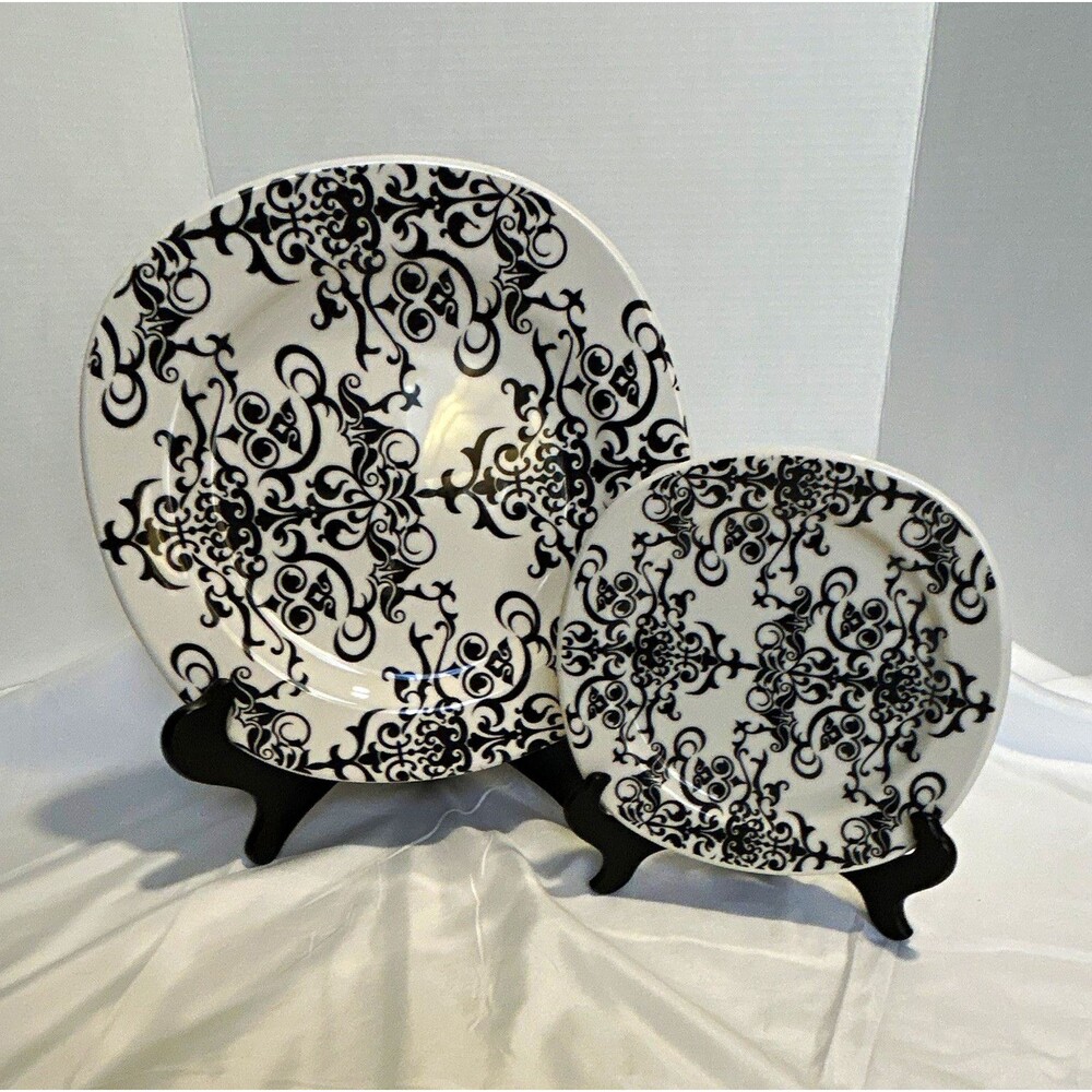 Pottery Barn Versailles Black White Chandelier Lace 2pc Set - 1 Dinner 1 Salad